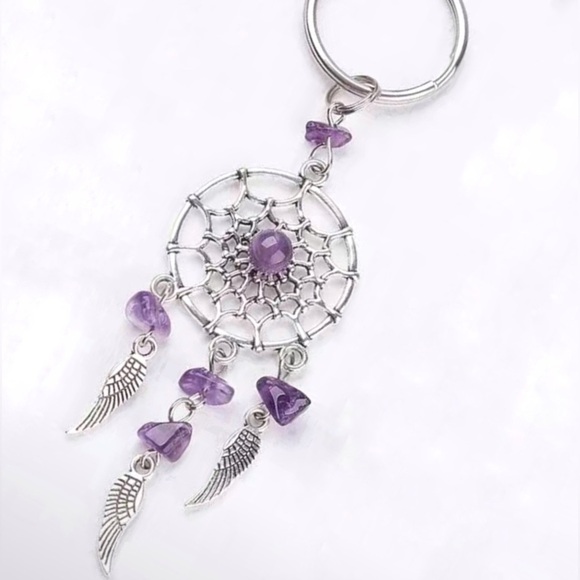 Dream Catcher Native American Keychain Silver Amethyst Purple - Picture 7 of 11
